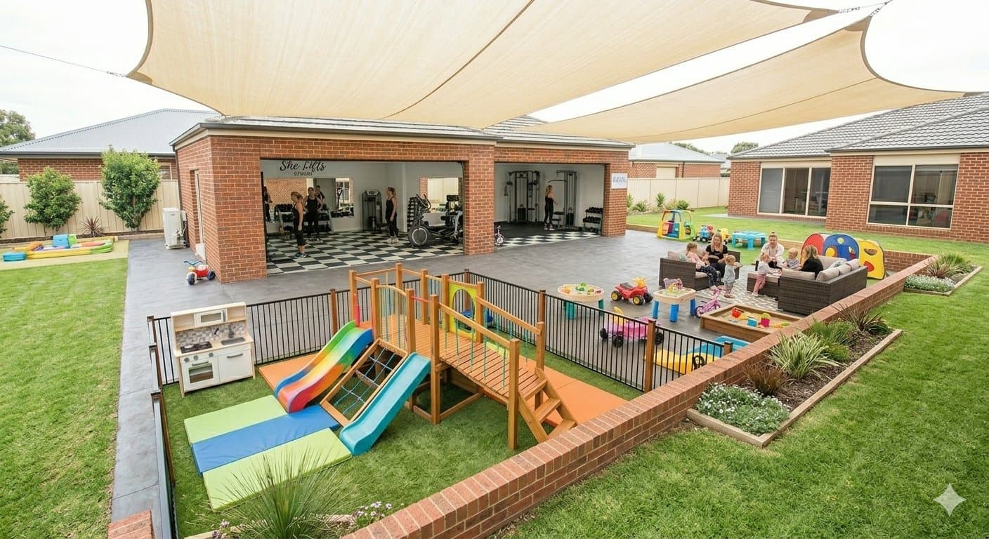 Artist's impression of the safe outdoor play area for children at SheLifts Studio